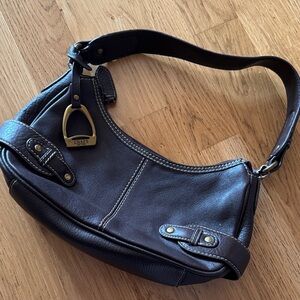 Chaps Dark Brown Shoulder Bag with Brass Accent